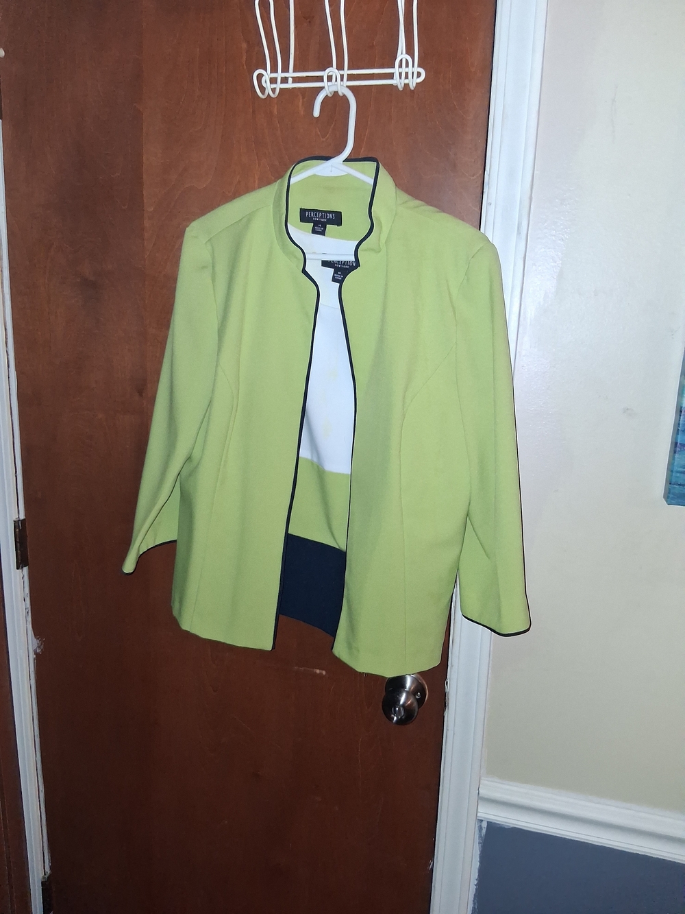 Perceptions Lime Green Two Piece Jacket Set with Black Trim